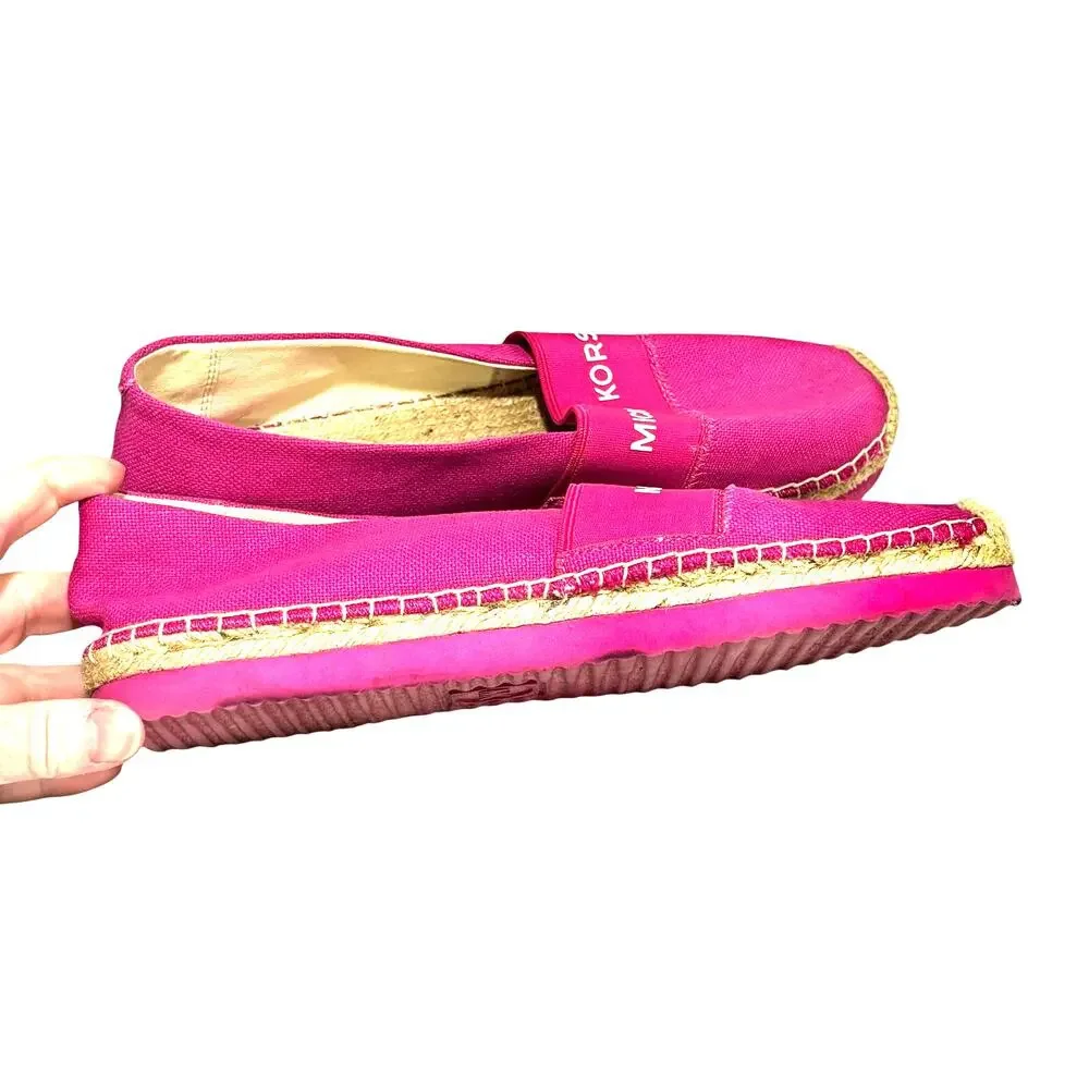 Michael Kors pink canvas espadrilles casual shoes flats US size 9M spell outs